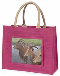 Three Cheeky Goats Large Pink Jute Shopping Bag