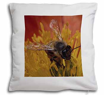 Honey Bee on Flower Soft White Velvet Feel Scatter Cushion