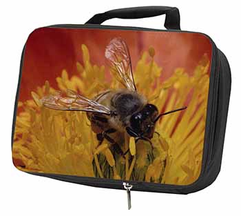 Honey Bee on Flower Black Insulated School Lunch Box/Picnic Bag