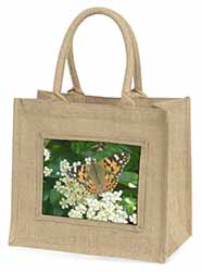 Painted Lady Butterfly Natural/Beige Jute Large Shopping Bag