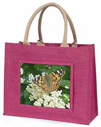 Painted Lady Butterfly Large Pink Jute Shopping Bag