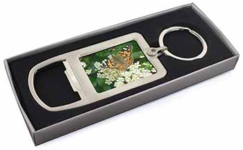 Painted Lady Butterfly Chrome Metal Bottle Opener Keyring in Box