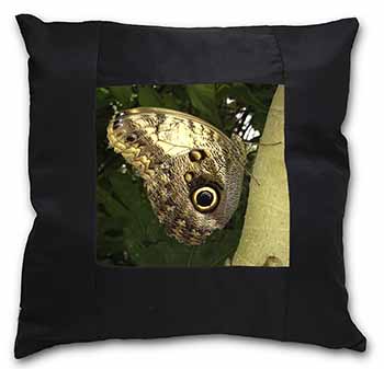 Owl Butterfly on Tree Black Satin Feel Scatter Cushion