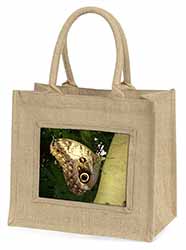 Owl Butterfly on Tree Natural/Beige Jute Large Shopping Bag