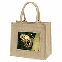 Owl Butterfly on Tree Natural/Beige Jute Large Shopping Bag