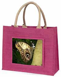 Owl Butterfly on Tree Large Pink Jute Shopping Bag