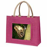 Owl Butterfly on Tree Large Pink Jute Shopping Bag