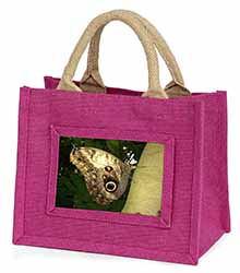 Owl Butterfly on Tree Little Girls Small Pink Jute Shopping Bag