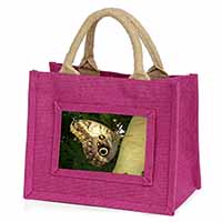 Owl Butterfly on Tree Little Girls Small Pink Jute Shopping Bag