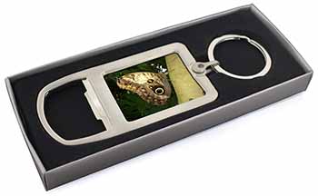 Owl Butterfly on Tree Chrome Metal Bottle Opener Keyring in Box