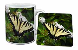 Pretty Black and Yellow Butterfly Mug and Coaster Set