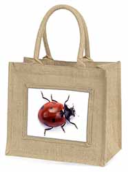 Close-Up Ladybird Print Natural/Beige Jute Large Shopping Bag