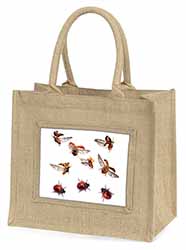 Flying Ladybirds Natural/Beige Jute Large Shopping Bag