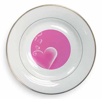 Pink Hearts Love Gift Gold Rim Plate Printed Full Colour in Gift Box