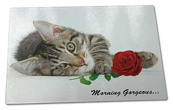 Large Glass Cutting Chopping Board Kitten with Rose 