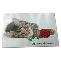 Large Glass Cutting Chopping Board Kitten with Rose 