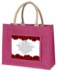 Mothers Day Poem Sentiment Large Pink Jute Shopping Bag