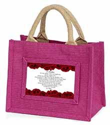 Mothers Day Poem Sentiment Little Girls Small Pink Jute Shopping Bag