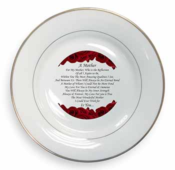 Mothers Day Poem Sentiment Gold Rim Plate Printed Full Colour in Gift Box