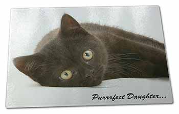 Large Glass Cutting Chopping Board Black Kitten 