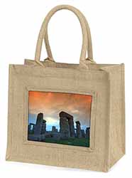 Stonehenge Solstice Sunset Natural/Beige Jute Large Shopping Bag