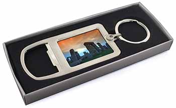 Stonehenge Solstice Sunset Chrome Metal Bottle Opener Keyring in Box