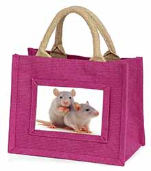 Silver Blue Rats Little Girls Small Pink Jute Shopping Bag