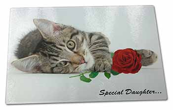 Large Glass Cutting Chopping Board Kitten with Rose 