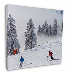 Snow Ski Skiers on Mountain Square Canvas 12"x12" Wall Art Picture Print