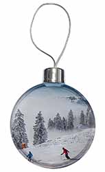 Snow Ski Skiers on Mountain Christmas Bauble