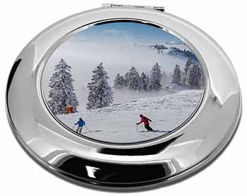 Snow Ski Skiers on Mountain Make-Up Round Compact Mirror