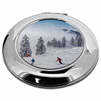 Snow Ski Skiers on Mountain Make-Up Round Compact Mirror