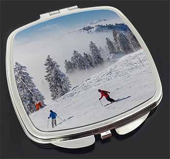 Snow Ski Skiers on Mountain Make-Up Compact Mirror