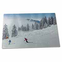 Large Glass Cutting Chopping Board Snow Ski Skiers on Mountain