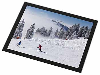 Snow Ski Skiers on Mountain Black Rim High Quality Glass Placemat