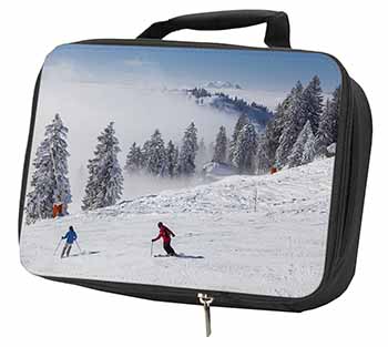 Snow Ski Skiers on Mountain Black Insulated School Lunch Box/Picnic Bag