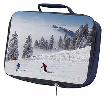 Snow Ski Skiers on Mountain Navy Insulated School Lunch Box/Picnic Bag