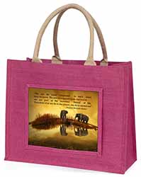 Connected to the Universe Quote Large Pink Jute Shopping Bag