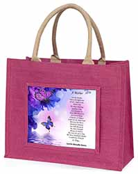 A Mother Poem Sentiment Large Pink Jute Shopping Bag