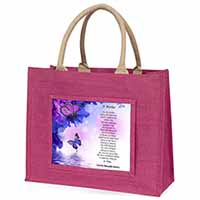 A Mother Poem Sentiment Large Pink Jute Shopping Bag