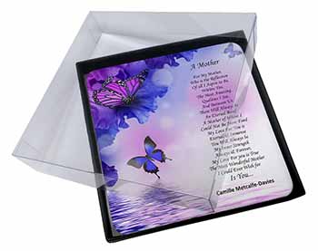 4x A Mother Poem Sentiment Picture Table Coasters Set in Gift Box