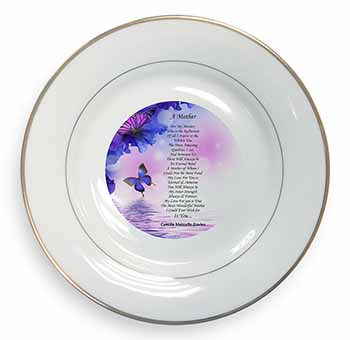 A Mother Poem Sentiment Gold Rim Plate Printed Full Colour in Gift Box