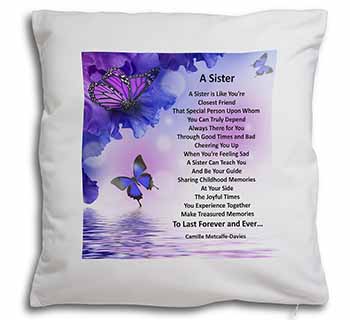 Sister Love Sentiment Poem Soft White Velvet Feel Scatter Cushion