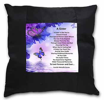 Sister Love Sentiment Poem Black Satin Feel Scatter Cushion