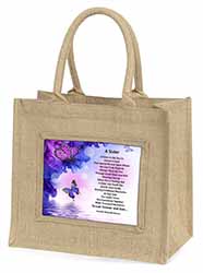 Sister Love Sentiment Poem Natural/Beige Jute Large Shopping Bag