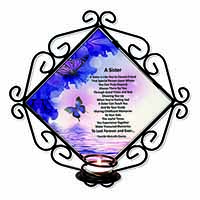 Sister Love Sentiment Poem Wrought Iron Wall Art Candle Holder