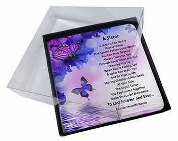 4x Sister Love Sentiment Poem Picture Table Coasters Set in Gift Box