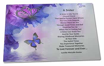 Large Glass Cutting Chopping Board Sister Love Sentiment Poem