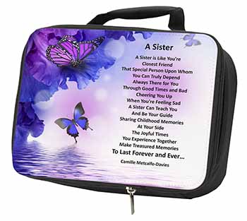 Sister Love Sentiment Poem Black Insulated School Lunch Box/Picnic Bag