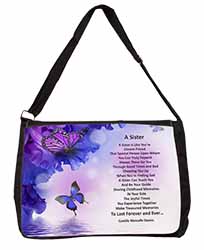 Sister Love Sentiment Poem Large Black Laptop Shoulder Bag School/College